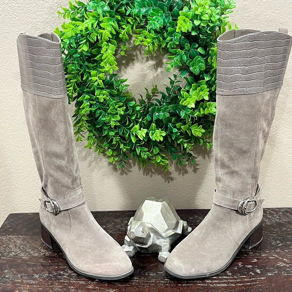 MARC FISHER WIDE CALF KNEE HIGH RIDING SUEDE/LEATHER BOOTS
